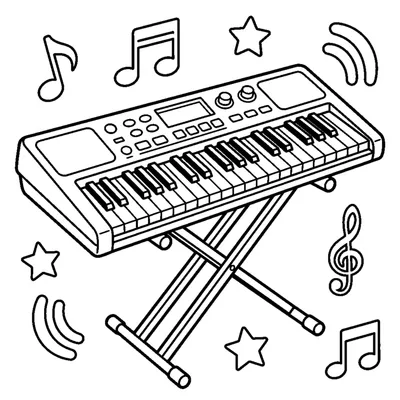 An electric keyboard with rows of keys and simple control buttons