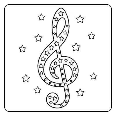 A treble clef symbol decorated with tiny stars