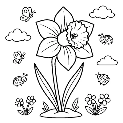 A trumpet-shaped daffodil with a frilly center cup on a tall smooth stem