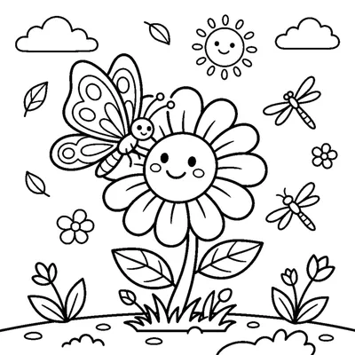 A round flower with a friendly butterfly resting gently on one of its open petals