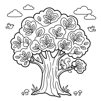 A tall oak tree with a wide leafy crown and a sturdy trunk reaching the bottom edge