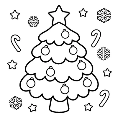 A round Christmas pine tree decorated with baubles and a star on top