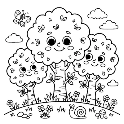 A cluster of three friendly trees of different heights standing side by side
