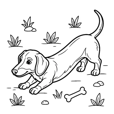 A long dachshund stretching out on the ground