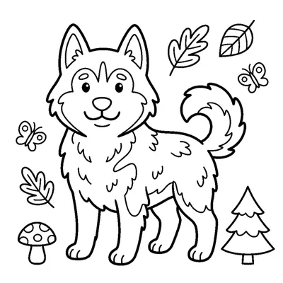 A fluffy husky with pointy ears standing proudly