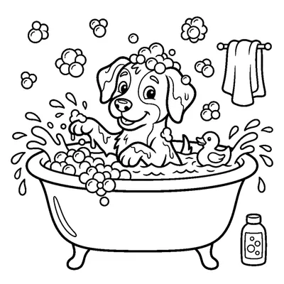 A dog splashing happily in a small bathtub full of bubbles