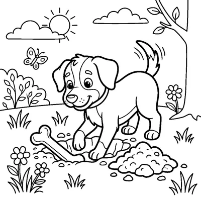 A dog digging a hole to bury a bone