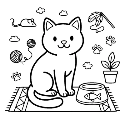 A cat sitting proudly beside a bowl with a fish in it