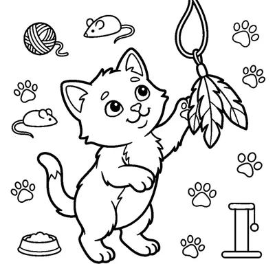 A playful kitten batting at a hanging feather toy