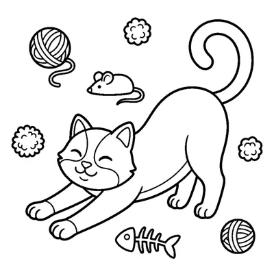 A cat stretching its back with paws reaching forward