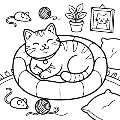 A chubby cat lying in a cozy round pet bed