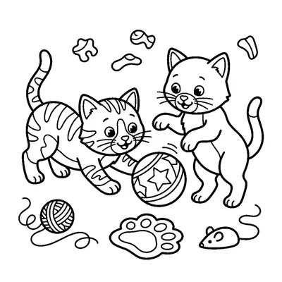 Two kittens playing together with a bouncy ball