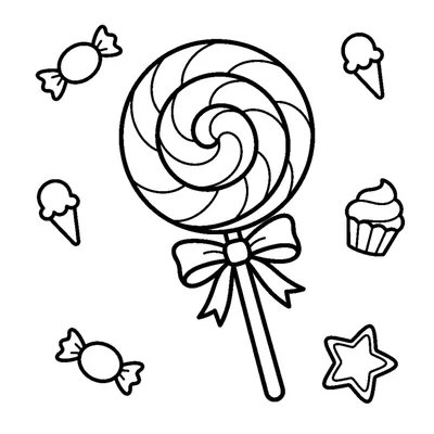 A round swirly lollipop on a stick with a little ribbon tied on