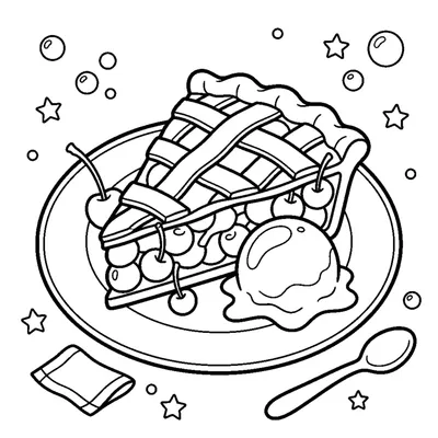 A slice of pie with a lattice crust top and a scoop of ice cream beside it