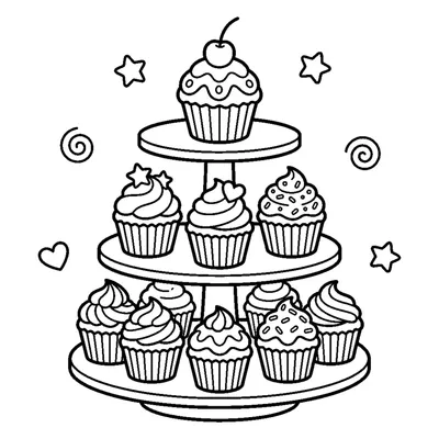 A cupcake tower stacked on a tiered stand