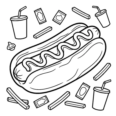 A long hot dog in a soft bun topped with a wavy squeeze of ketchup and mustard