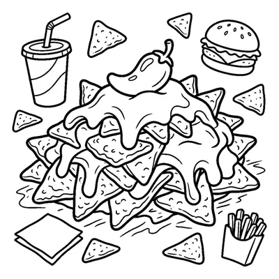 A tortilla chip pile smothered in melted cheese with a small pepper on top