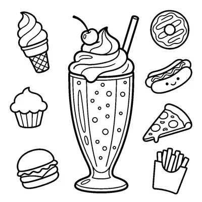 A milkshake in a tall glass with a swirl of whipped cream, a straw, and a cherry