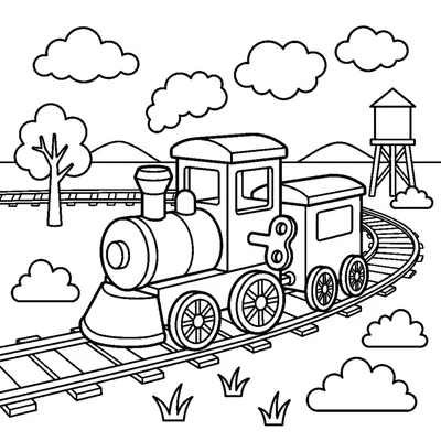 A little wind-up toy train with a key on its side chugging around a simple loop of track
