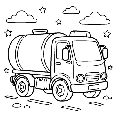 A rounded tanker truck with a big cylinder tank carrying liquid