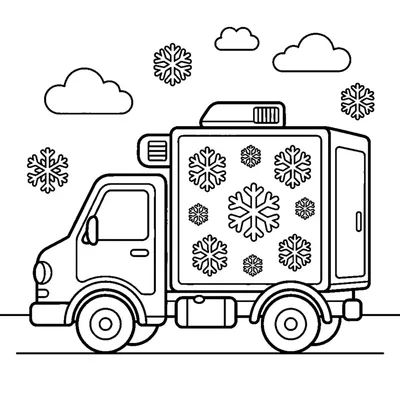 A refrigerated box truck with cool snowflake shapes drawn on its side panel