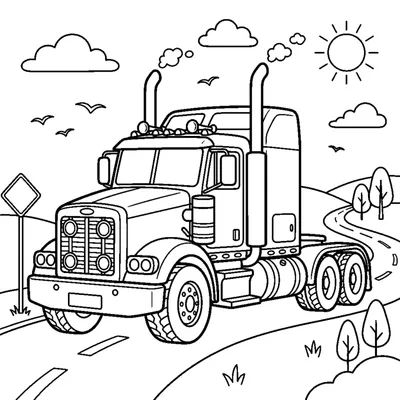 A big rig cab truck with tall smokestacks and lots of round headlights