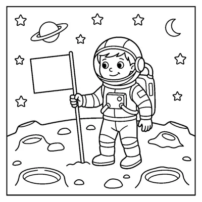 An astronaut planting a plain flag on the bumpy surface of the moon