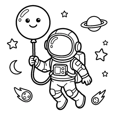 An astronaut floating and holding a balloon-like round star