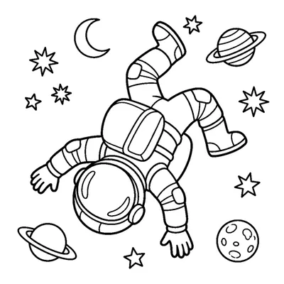 An astronaut doing a somersault flip surrounded by sparkly stars