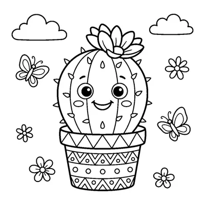A potted cactus with a single cheerful flower blooming on top of its round body