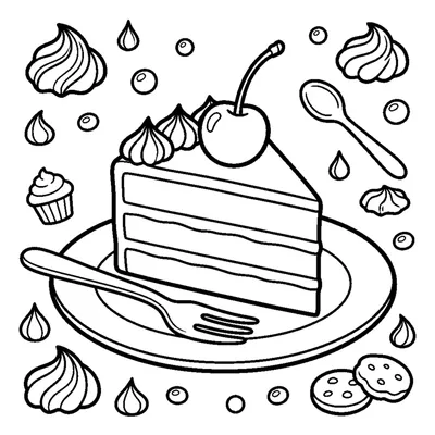 A slice of layered chocolate cake on a plate with a cherry on top and a fork beside it