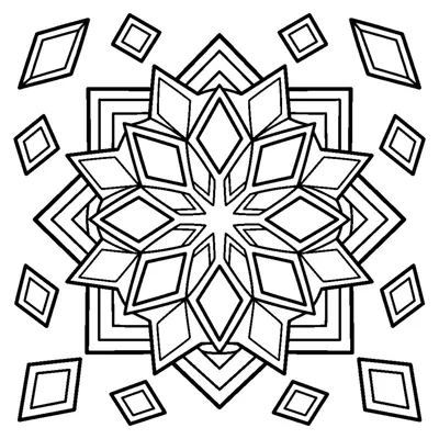 Geometric Mandala Filled with Diamonds and Squares