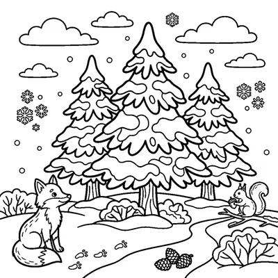 Quiet Pine Forest During the First Snowfall