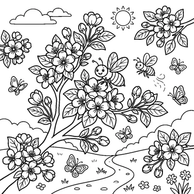 Blooming Orchard with Buzzing Bees in Spring