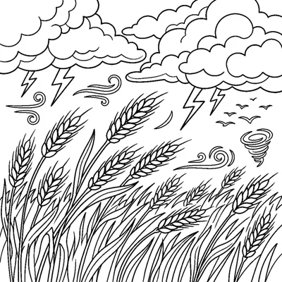 Wheat Field Swaying in the Wind Before a Storm