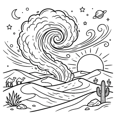 Windy Sand Dunes and a Dust Cloud at Twilight