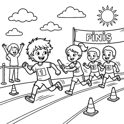 Happy Kids Running a Relay Race Together