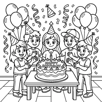 Friends Celebrating Around a Birthday Cake