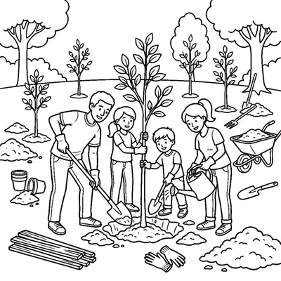Friends Helping Each Other Plant a Tree