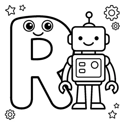 Letter R and a colorful Robot