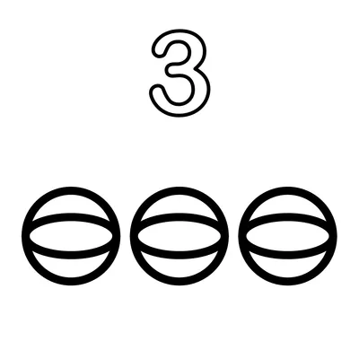 Number 3 and 3 colorful balls