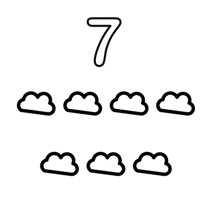Number 7 and 7 fluffy clouds