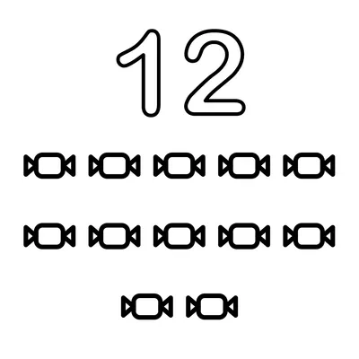 Number 12 and 12 colorful candies