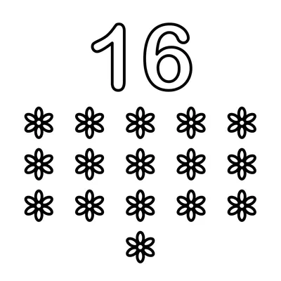 Number 16 and 16 little snowflakes