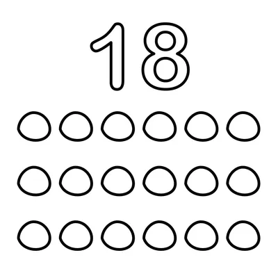 Number 18 and 18 colorful pebbles