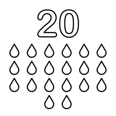 Number 20 and 20 shiny drops