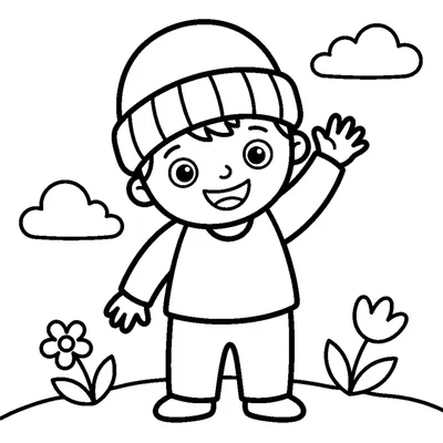 Happy Toddler in a Hat Waving