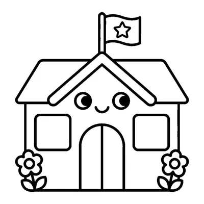 Happy kindergarten with a flag on top
