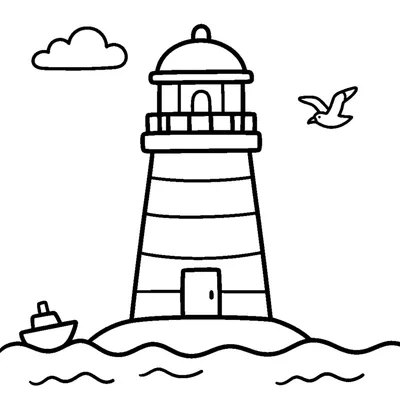 Striped lighthouse by the sea