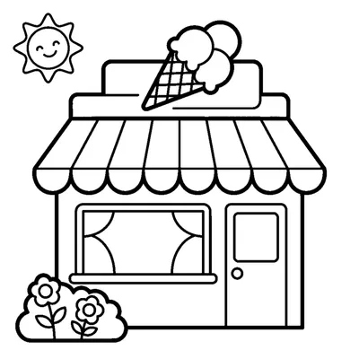 Cute ice cream shop with a colorful awning